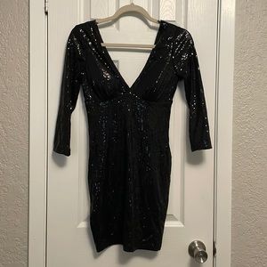 Forever 21, Black Sequin, Long Sleeve, Mini Dress